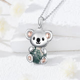 Sterling Silver Moss Agate Hippo Koala Elephant Teddy Bear Pendant Necklace
