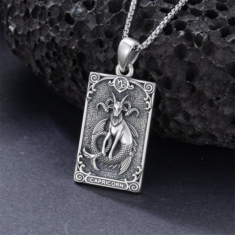 Sterling Silver Tarot Card 12 Zodiac Sign Pendant Necklace