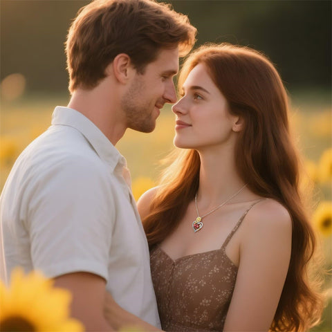 Sterling Silver Double Heart Birthstone Sunflower Necklace Engraved with You Are My Sunshine