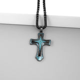 14K Gold Plated Turquoise Malachite Abalone Shell Cross Pendant Necklace for Men