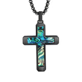 14K Gold Plated Wooden Abalone Shell Cross Pendant Necklacefor Men