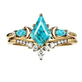 Sterling Silver Personalized Engraved 1-3CT Turquoise Engagement  Wedding Promise Ring Set for Her