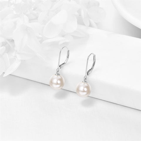 14k Gold Freshwater Pearl Dangle Leverback Earrings