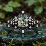 Sterling Silver 10K 14K 18K Gold 1-4CT Moss Agate Engagement Ring Promise Ring