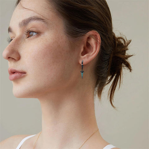 Sterling Silver Black Sword Cross Hoop Earrings Gift for Men Women