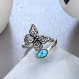 S925 Sterling Silver Turquoise Dragonfly/Butterfly/Highland Cow Spoon Ring Oxidized Wrap Ring  Gifts for Women Girls