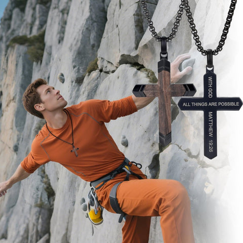 14K Gold  Plated Wooden Cross Crucifix Pendant Necklace for Men