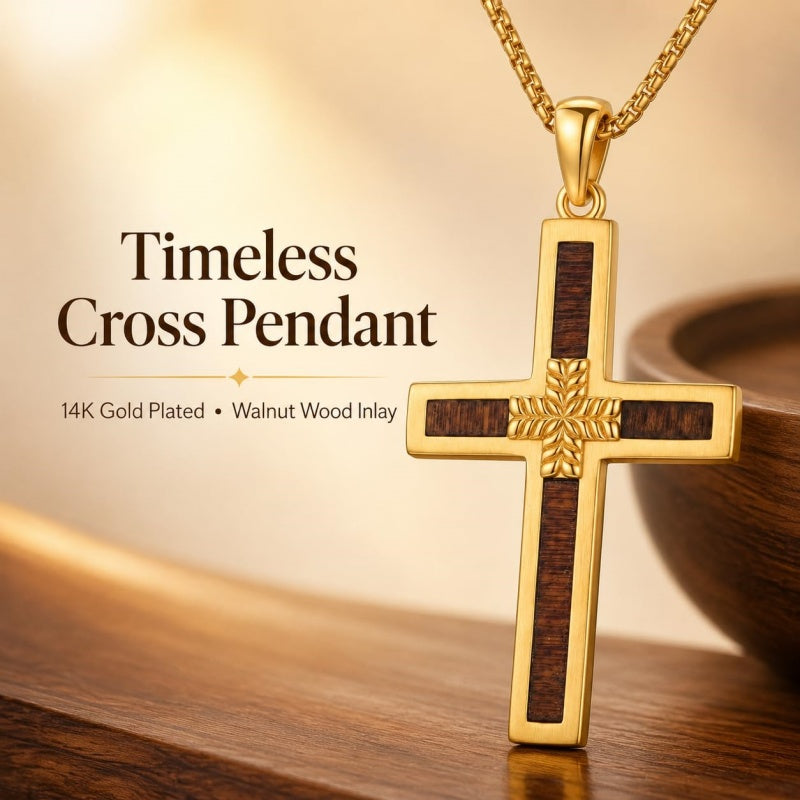 14K Gold Plated Wooden Cross Pendant Necklace Christian Catholic Jewelry Religious Gift