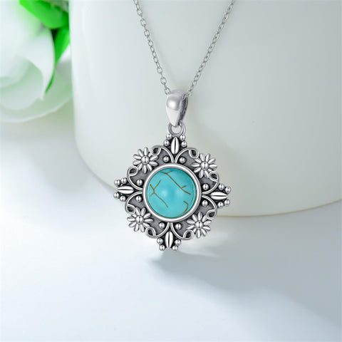 Sterling Silver Turquoise Moonstone Moss Agate Lapis Lazuli Daisy Pendant Necklace