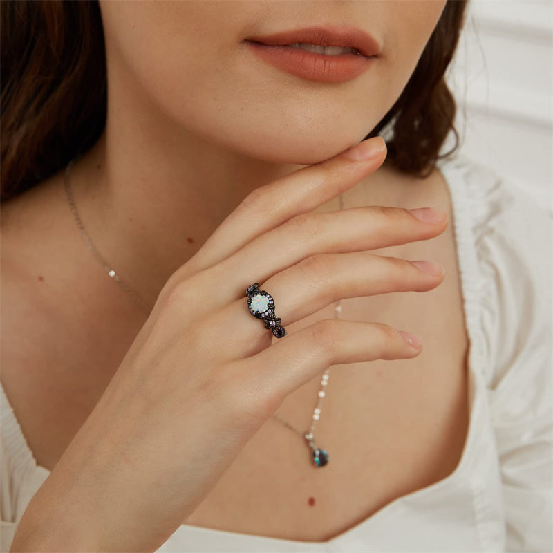 Copper Created Opal Mystic Topaz Amethyst Garnet Eternity Ring for Women