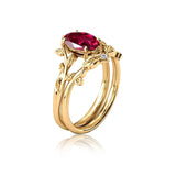 Sterling Silver 10K 14K Gold Leaf Oval Cut Vine Gemstone Set Engagement Wedding Ring