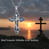 Sterling Silver Russian Eastern Orthodox Cross Pendant Necklace