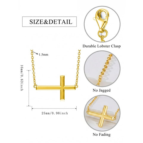 14K Gold Plated Cross Pendant Necklace for Women