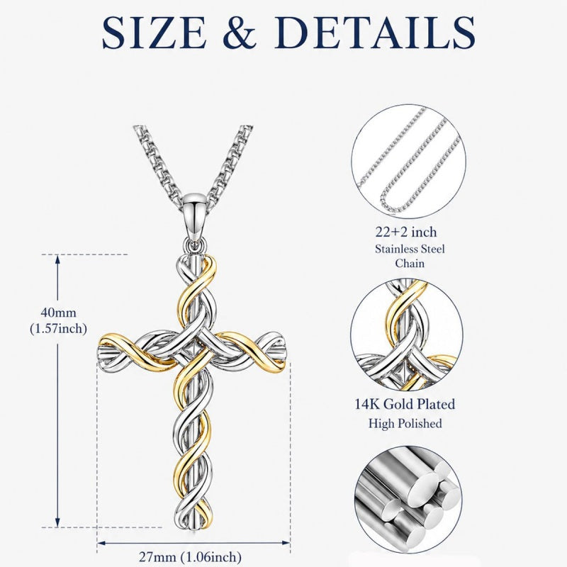 14K Gold Plated Two Tone Cross Pendant Necklace Christian Jewelry Religious Gift