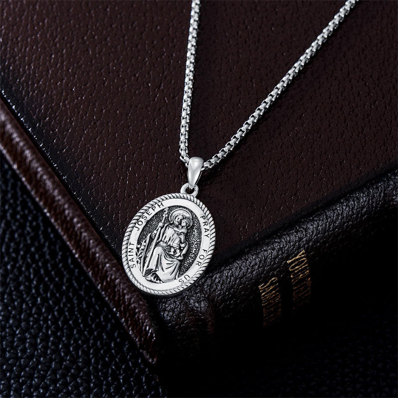 Sterling Silver Saint Joseph St Michael Saint Peter Saint Christopher Religious Pendant Necklace