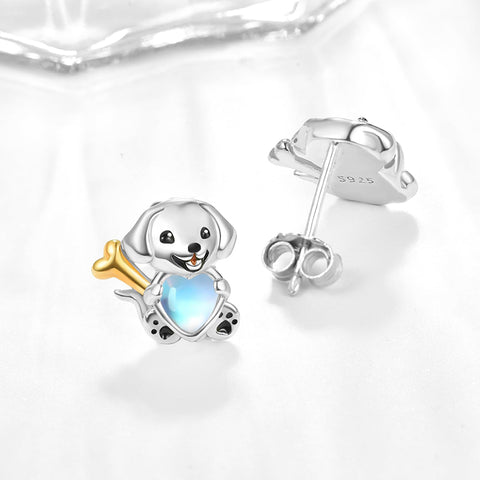 Sterling Silver Moonstone Axolotl Dog Penguin Panda Frog Cat Giraffe Stud Earrings