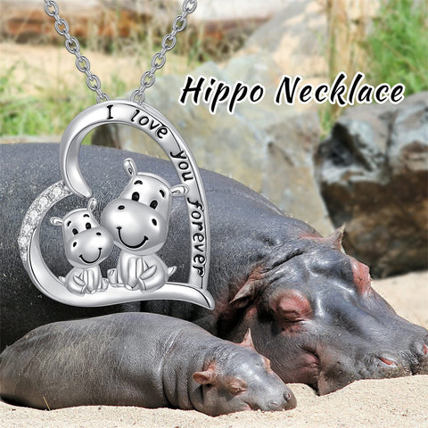 Sterling Silver Cubic Zirconia Hippo Pendant Necklace