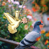 14K Gold Rose Flower Flying Pigeon Pendant Necklace