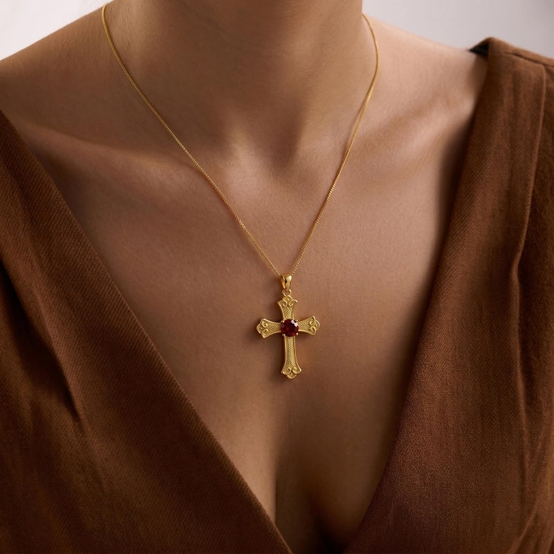14K Gold Plated  Birthstone Cross Necklace  Pendant Necklace Mother's Day Birthday Gifts for Women