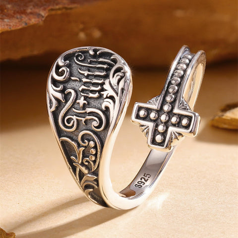 Sterling Silver Oxidized Faith Spoon Ring