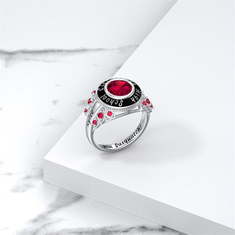 Sterling Silver Custom Birthstone Engraved High School College Class Ring for Women