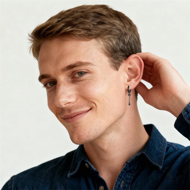 Sterling Silver Feather Arrowhead Axe Hoop Earrings