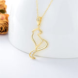 14K Yellow Gold Cubic Zirconia Cat Pendant Necklace