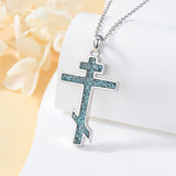 Sterling Silver Russian Eastern Orthodox Cross Pendant Necklace