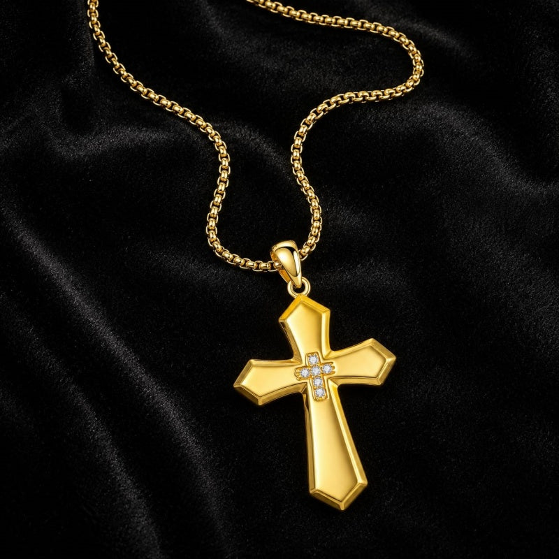 Cross Pendant Necklace  14K Gold Plated Christian Faith Jewelry