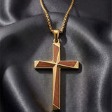 14K Gold Plated Wooden Cross Pendant Necklace Christian Catholic Jewelry Religious Gift