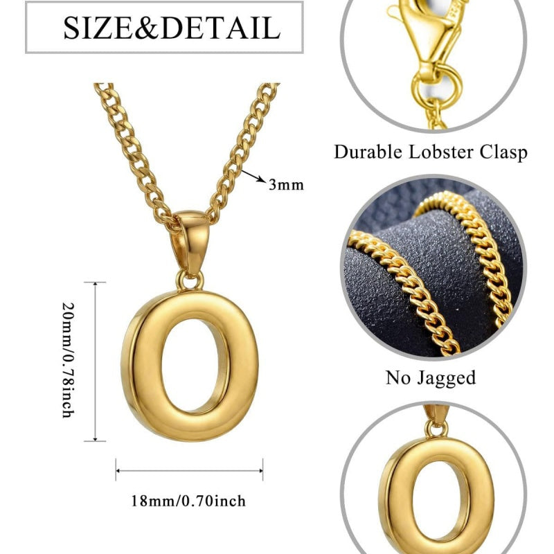 Initial Pendant Necklace 14K Gold Plated with Cuban Chain