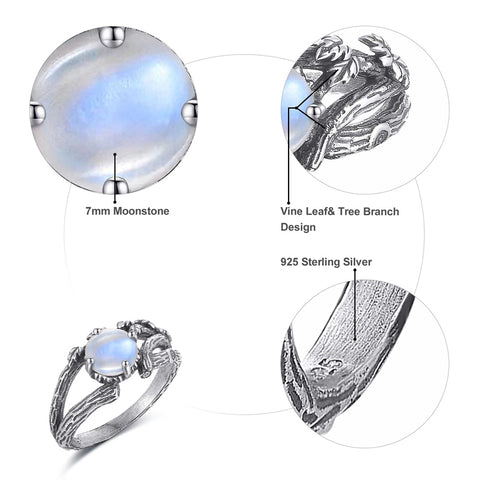 Sterling Silver Moss Agate Moonstone Branch Engagement Wedding Promise Ring  for Her