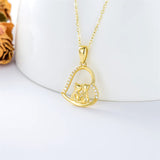 14K Gold 5A Cubic Zircon Cat Heart Pendant Necklace