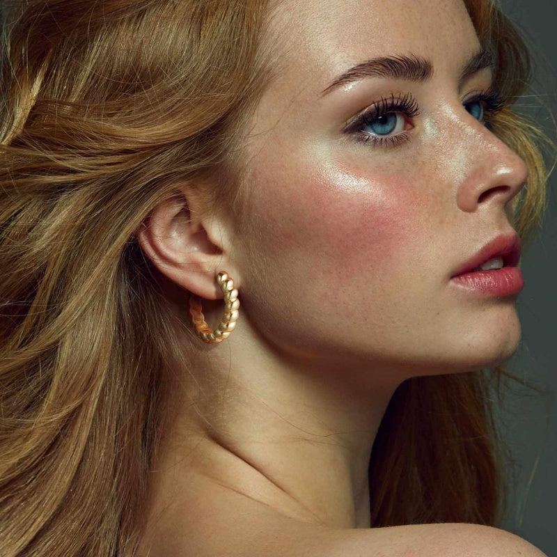 14K Gold Plated Twisted Rope Design Hoop Earrings for Women