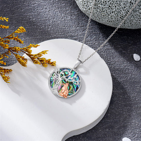 Sterling Silver Abalone Shell Tree of Life Lion Wolf Cat Dog Pendant Necklace