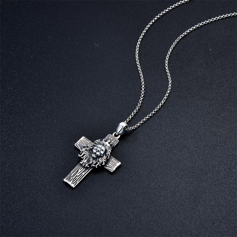 Sterling Silver Lion Semicolon Rose Sunflower Cross Pendant Religious Necklace