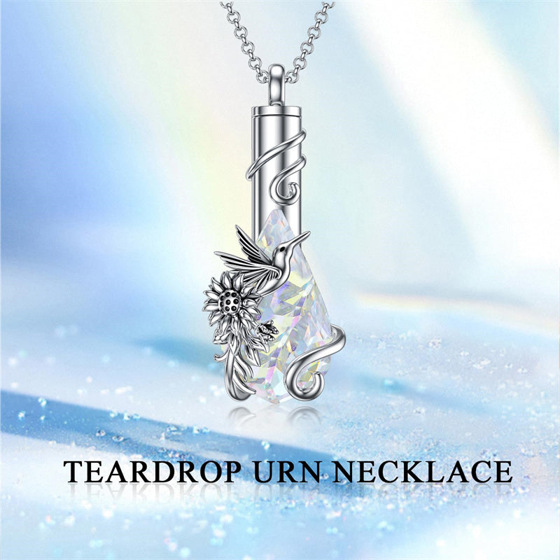 Sterling Silver Teardrop Crystal Butterfly Dragonfly Fox Hummingbird Phoenix Tree of Life Urn Necklaces for Ashes