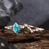 Sterling Silver 10K 14K 18K Gold Turquoise Engagement  Wedding Ring Set for Women