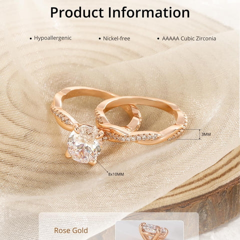14K Gold Plated 3CT Oval Cut Twisting Infinity Pave Engagement Bridal Ring Sets  for Women