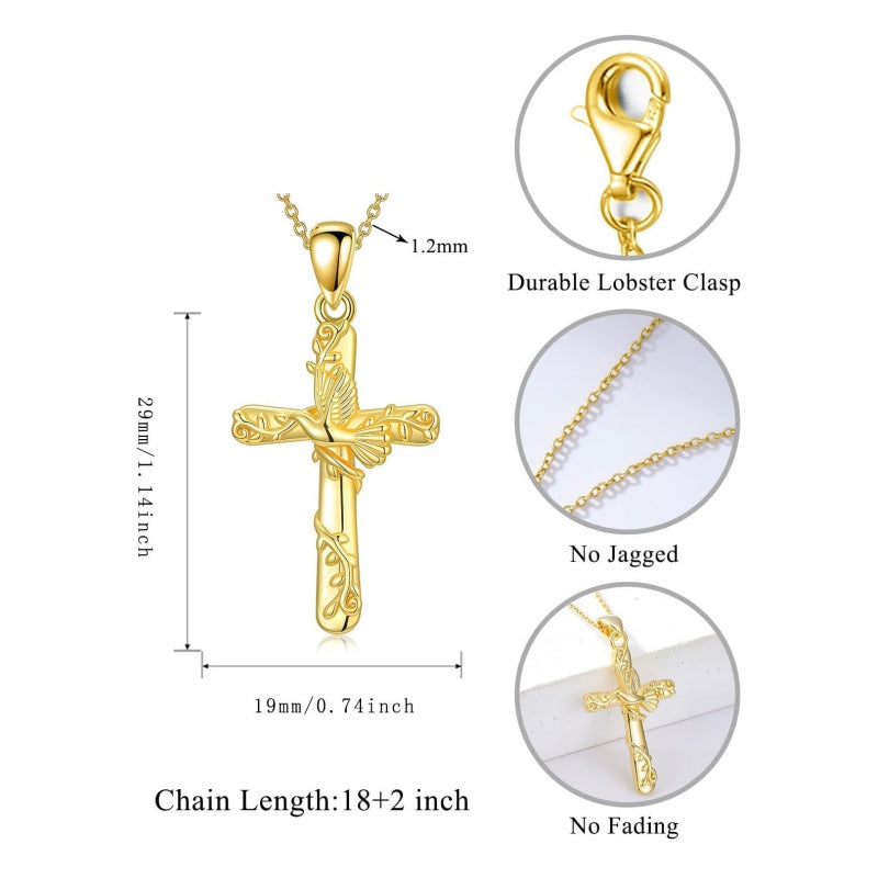14K Gold Plated Cross Pendant Necklace for Women