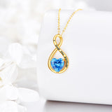 14K Gold Blue Crystal Infinity Heart Pendant Necklace Engraved With  I Love You Forever