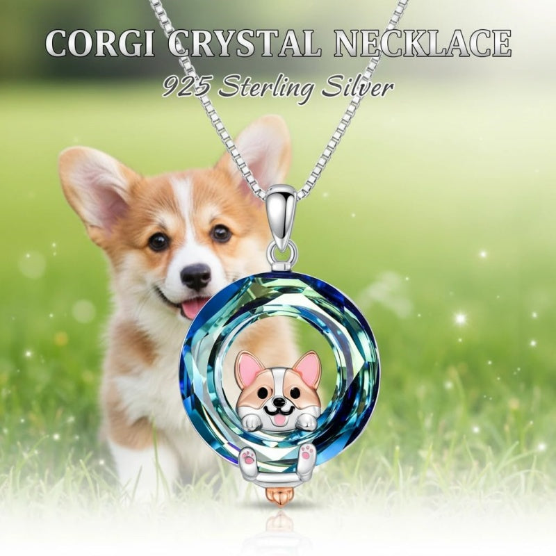 Sterling Silver Blue Crystal  Tree of Life Raccoon Bunny Cat Corgi  Pendant  Necklace  Anniversary Birthday Gifts