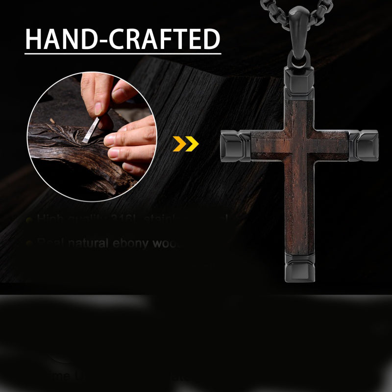 14K Gold  Plated Wooden Cross Crucifix Pendant Necklace for Men