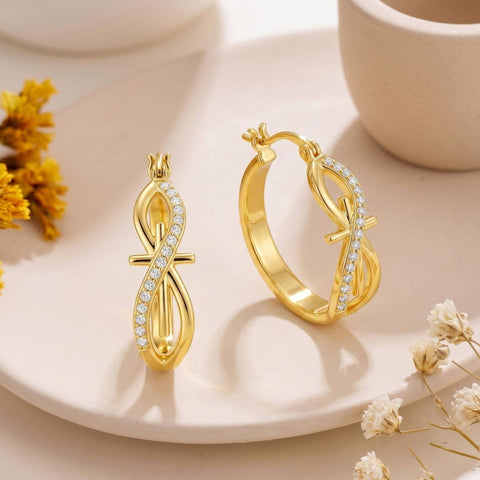 14K Gold Plated Cross Hoop Earrings  for Women Birthday Mothers Day Christmas Jewelry Gift