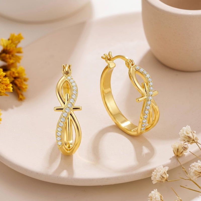 14K Gold Plated Cross Hoop Earrings  for Women Birthday Mothers Day Christmas Jewelry Gift