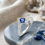 10K 14K 18K Gold Square Shaped Personalized 1-5 Birthstone  Family Mother's Ring Anniversary Ring for Women