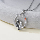 Sterling Silver Cubic Zirconia Two Cats Pendant Necklace