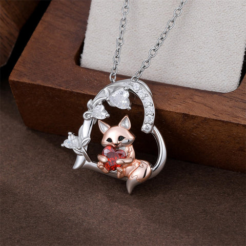Sterling Silver Cubic Zirconia Fox Pendant Necklace