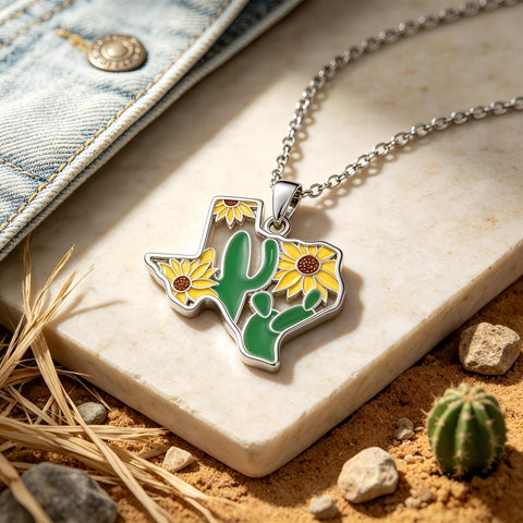 Sterling Silver  Bluebonnets Cow Skull Cowboy Hat Boot Cactus Cowgirl Texas Necklace Texas Necklace