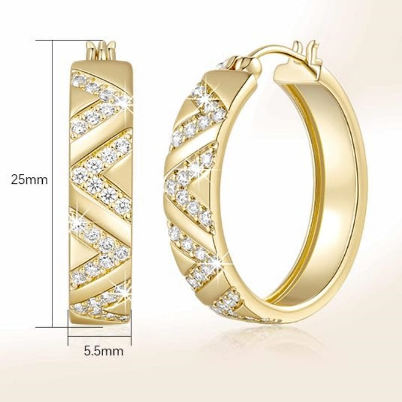 14K Gold Plated V-Shaped Cubic Zirconia Hoop Earrings for Women